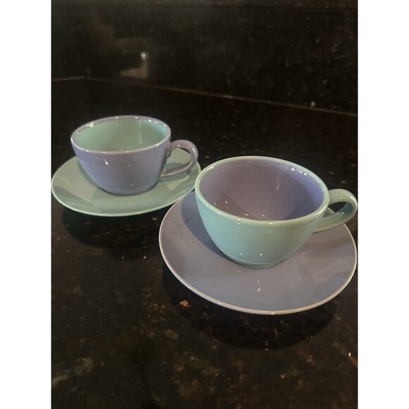 Lindt-Stymeist Colorways 2 Cups & Saucers Blue on Blue Green Tea Party RARE NEW - Picture 13 of 13